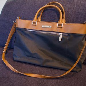 MICHAEL KORS Navy Nylon Laptop Purse Leather Strap